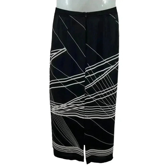 Nygard Collection Womens 100% Silk Pencil Skirt Black White Abstract Lines 10 - Picture 3 of 10